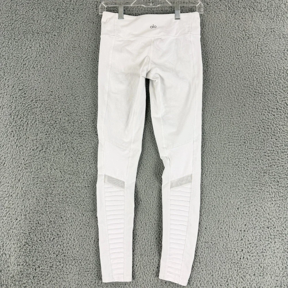 Alo Yoga Moto Leggings Womens Small White Mesh Quilted High Rise Yoga Pants Gym‎